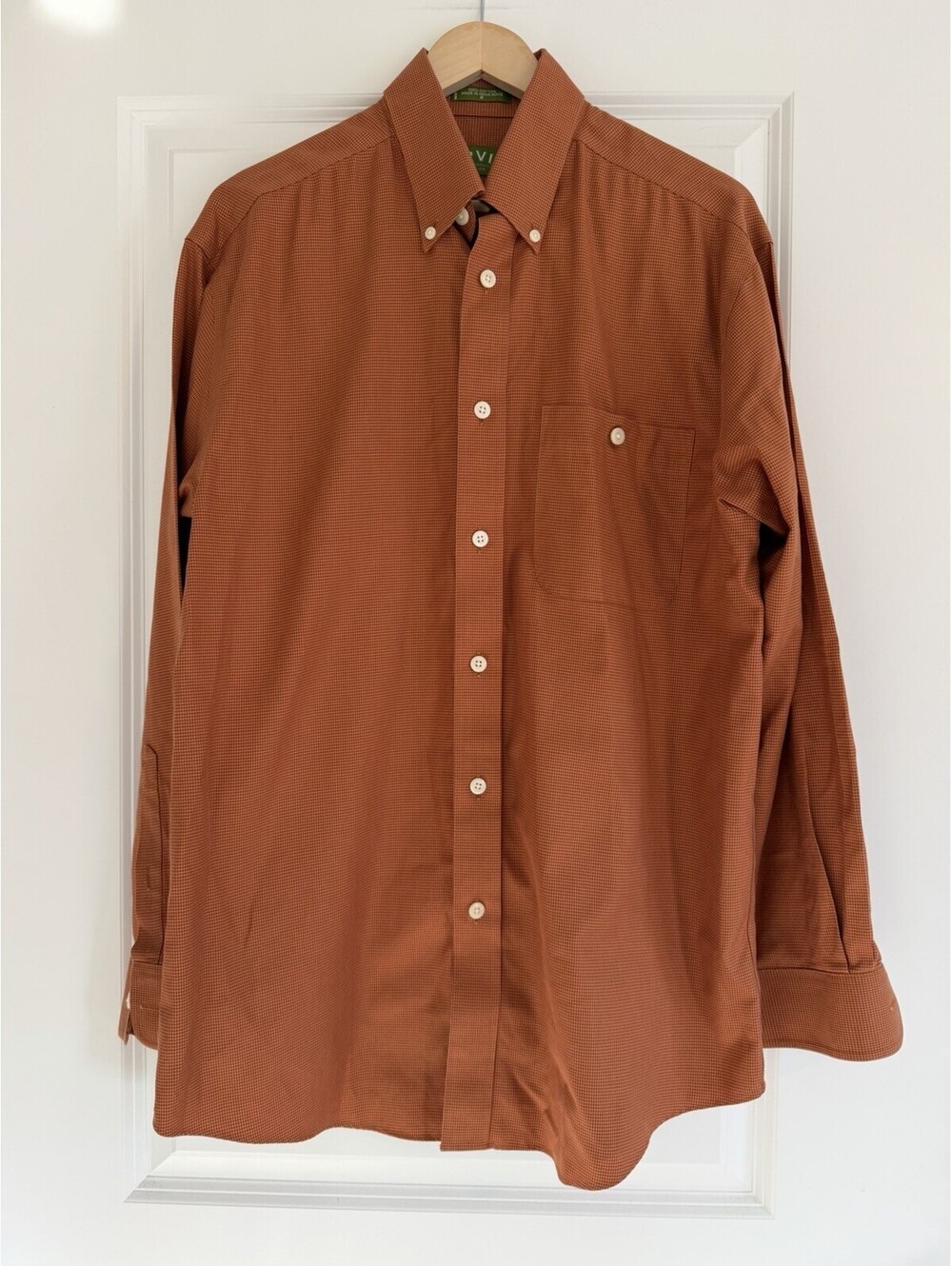 Orvis Vintage Houndstooth Button-Down Shirt Rust Orange Men’s M Preppy 90s